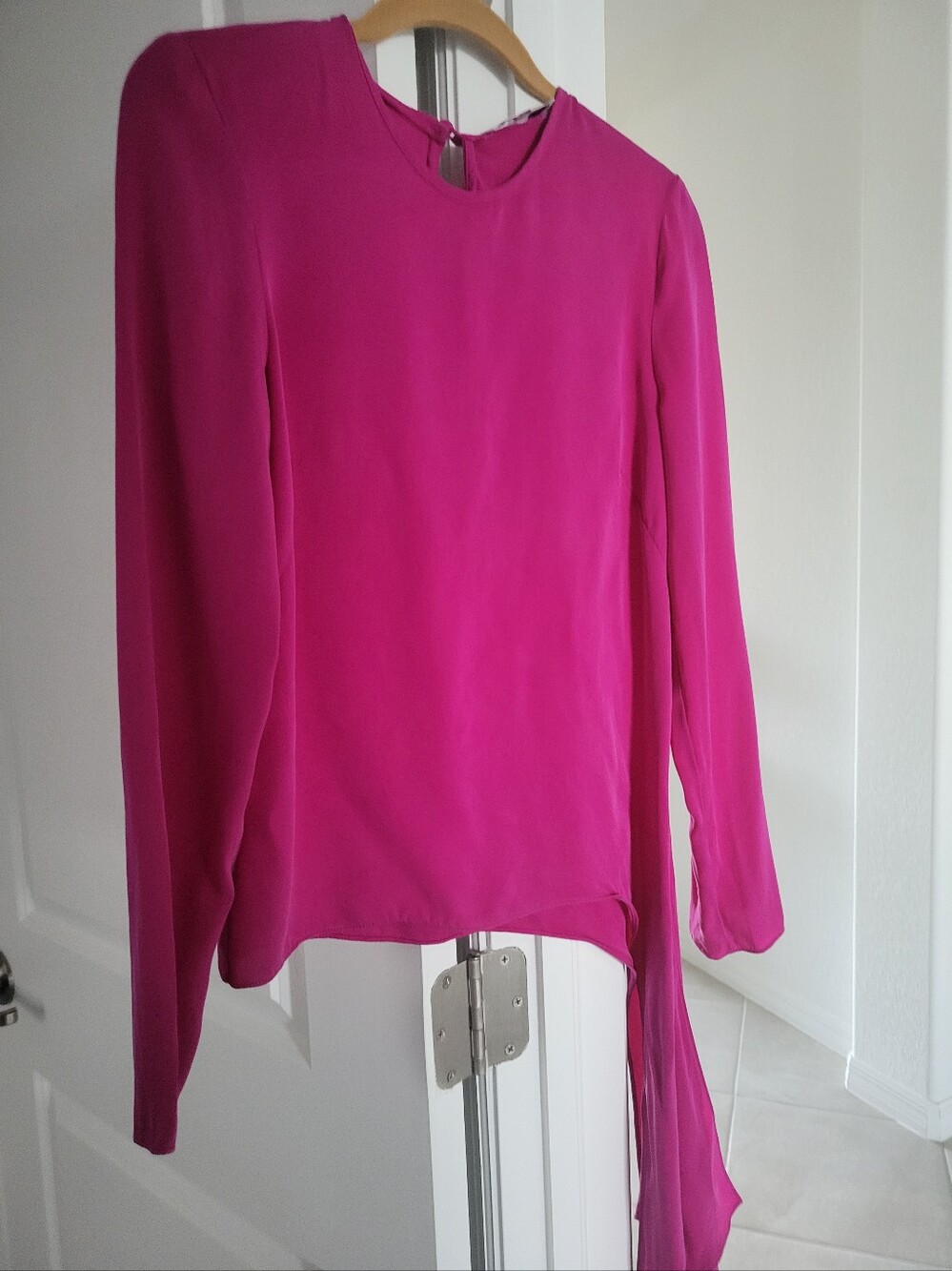 Milly Bright Fuchsia Long-Sleeve Silk Blouse
